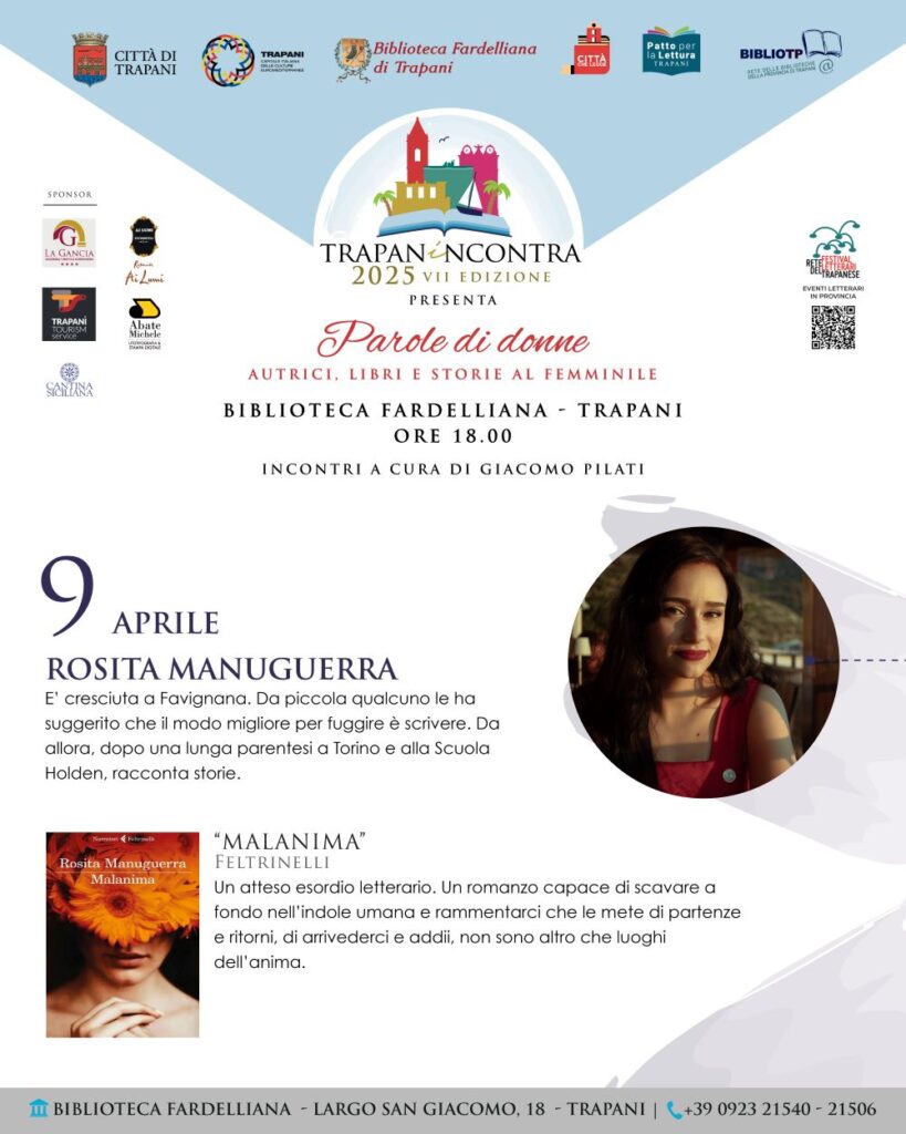 Locandina presentazione romanzo d'esordio "Malanima" di Rosita Manuguerra